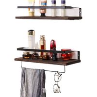 Wall-mounted storage rack, no drilling required, iron and wood combination, straight shelf storage rack, wooden kitchen spice rack