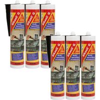 Lot de 6 mastics élastique silicone - SIKA Sikasil G - Noir - 300ml