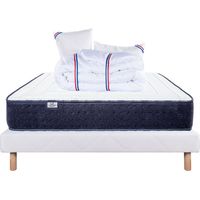 Ensemble Matelas Nuage (24cm), Sommier (13cm), Oreiller et Couette -mousse haute densité, mi-ferme, face été/hiver, 160x200cm