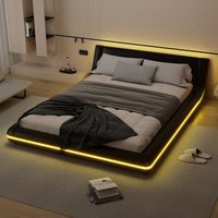 Letto matrimoniale 140x200cm Struttura resistente PU MDF illuminazione RGB telecomando 24 tasti facile da pulire nero (Senza materasso)