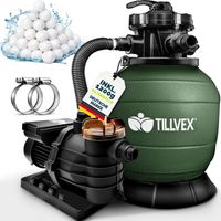 tillvex Depuradora de Agua para Piscina verde 13.200L/h hasta 40.000L + 1200g Bolas de Filtro - 7 Funciones de Filtrado - Bomba de Filtro de Arena con Válvula