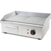 VERTES Grillplatte Bratplatte Plancha Grill Elektrisch 3000W aus Edelstahl Grillfläche Mit Rillen 55x35cm, Thermostat, Temperatur 50-300°C, Spritz & Wärmeschutz, Auffangbehälter, Gummifüße