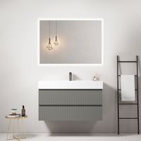 Mobile bagno sospeso cannettato 100 cm Grigio Londra Lavabo in Resina Specchio Quadro Retroilluminato - Fiji Paint