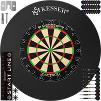 KESSER® Dartscheibe Sisal mit 9 Dartpfeile Professional Dartboard + 21 Pro Flights + Zubehör Steeldart Offizielles Dartscheibe 9 Pfeilen Metallspitze Classic inkl. Schutzring Schwarz