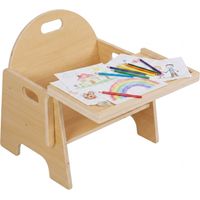 Relaxdays Sedia bambini, tavolino integrato, da 1 anno, Montessori, HxLxP: 32 x 33 x 29 cm, sgabello legno naturale