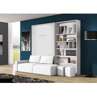 Lit escamotable 90x190 avec canapé et bibliothèque Moba-Coffrage Olive 3D-Façade Olive 3D-Canapé Beige