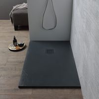Plato De Ducha 140X80 En Resina Gris Antracita Efecto Piedra Muse