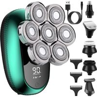 Rasoir à tête flottante 9D pour hommes chauves, étanche IPX7, rasage sur peau sèche ou humide, écran LED intelligent, kit de voyage avec mécanisme de verrouillage (1 kit bleu)