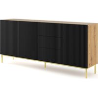 Commode de rangement Meuble Couleur Chêne Artisan Mat 200x42x89 RAVI B FILET 2D3S Pied Cadré or