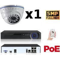 Kit vidéo-surveillance 1 caméra dome IP FullHD+ 5Mp POE