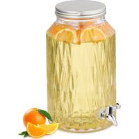 Relaxdays Getränkespender, Limobehälter 5L, Rauten-Design, Zapfhahn und Deckel, Wasserspender, aus Glas, transparent