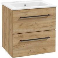 Mueble de baño con lavabo de 50 cm, suspendido, de roble artesanal, con cierre suave. Pinia