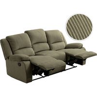 Loungitude – Canapé de relaxation manuel 3 places inclinables – Velours côtelé vert – Fabrication européenne – Assise moelleuse et confortable