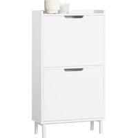 Sobuy – Meuble à chaussures FSR151W 50x19x91 cm – MDF laqué blanc – 2 abattants – Rangement optimisé pour entrée – Capacité 16 kg