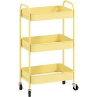Meubles Cosy 3 Tier Metal Storage Trolley on Wheels Modern Utility Cart Light Yellow