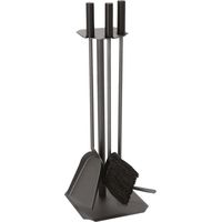 Serviteur de cheminée anthracite 3 pièces avec poignées bois noir