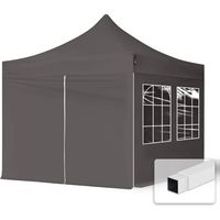 TOOLPORT 3x3 m Pop up Gazebo incl. 4 side panels with steel frame for instant shelter grey
