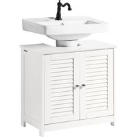 Sobuy – Meuble sous-lavabo 60cm FRG237IIW – 2 portes – 2 étagères – Bois MDF laqué blanc – Résistant à l'humidité – Montage facile