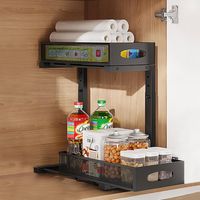 Rangement Sous Evier En métal, Organisateur Évier à 2 Étages avec Tiroir Coulissant pour Cuisine, Salle de Bain, Réglable en hauteur- Noir. (1 Pièce)