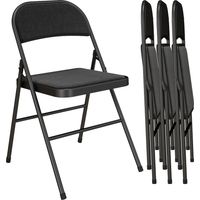 4-piece set of folding chairs, portable office chairs, metal legs, folding chair for office, reception, waiting room, linen appearance, black