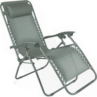 Fauteuil relax de jardin en acier et textilène inclinable vert gris