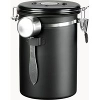 Coffee Canister - 304 Stainless Steel Airtight Container - For Coffee Beans Tea Leaves Nuts - Black - 1 Pc