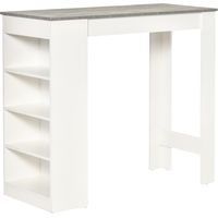 Mesa de Bar Mesa Alta Tipo Bistró de Cocina con Estantería de 4 Niveles Estilo Moderno 115x50x102,7 cm Blanco y Gris