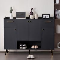 Scarpiera multifunzionale con 2 cassetti, 4 ante e vani a giorno, gambe in metallo, scarpiera moderna per ingresso, nera, 130 x 37 x 100 cm