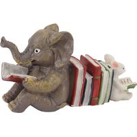 Statue de jardin - Éléphant et lapin lisant - Résine durable - Décor de bureau, bureau, maison