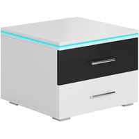 Nachttisch mit LED Nachtschrank Nachtkommode Schlafzimmer 1 Schublade 50x36x45cm Modell Paulina Weiss Glanz