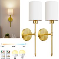 Lot de 2 appliques murales sans fil, lampes murales à piles, ampoules à intensité variable, sans câblage, appliques d'intérieur, abat-jour en tissu