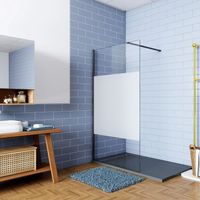 Mamparas ducha Panel Pantalla Fija Vidrio laminado de film seguirdad a pureba de explosiones 8mm Perfil Negro Mate Barra 90cm - 100x200cm