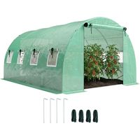 Serre d'environ 4 x 3 x 2 m, serre en aluminium avec roulettes, 2 portes à fermeture éclair et 8 fenêtres en filet, poteaux de soutien, verte
