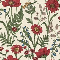 Fine Decor Wild Meadow Cream Red Wallpaper Floral Flowers Leaves Paste The Wall