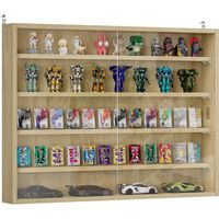 5-Tier Wall Display Shelf Unit Cabinet w/ 4 Adjustable Shelves Glass Doors Home Office Ornaments 60x80cm Oak