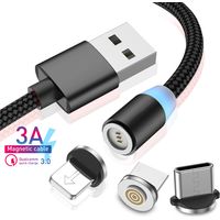 Câble de charge magnétique 3 en 1, câble USB magnétique en nylon, câble de données magnétique, câble de charge rapide pour micro USB / Type-C / tablettes / téléphones / Samsung / Huawei / Xiaomi / Son