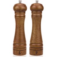Lot de 2 Moulins à Sel et Poivre en Bois 20 cm, Mécanisme Céramique Réglable, Design Naturel, Pour Cuisine et Table, Moulin à Épices
