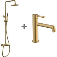 Kibath Pack columna y grifo Lavabo monomando ORO acabado oro cepillado fabricado en latón