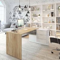Bureau d'angle réversible en mélaminé – Chêne canadien et blanc Artik – 145 cm longueur x 108 cm profondeur x 73 cm hauteur – 3 tiroirs spacieux – Dimaplast