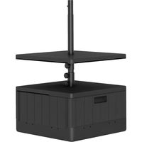 Base quadrata per ombrellone con piano d'appoggio, supporto per ombrellone in HDPE con ruote, riempimento con acqua/sabbia, 53 x 53 x 45 cm, nero