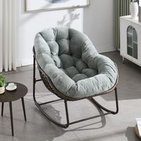 Rocking chair en rotin pour extérieur, avec dossier, coussin, vert
