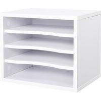 Vinsetto – Organiseur bureau bois blanc 4 niveaux – Dimensions 35,5L x 25l x 28,6H cm – Panneaux particules E1 et MDF – Charge max 10 Kg