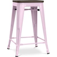 Sgabello da bar - Design industriale - Legno e acciaio - 60cm - Stylix Pastel pink