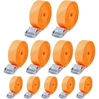 Lot de 10 sangles d'arrimage, sangles de tension de 25 mm x 4 m, sangles de cadre de vélo avec boucles, conformes à la norme DIN EN 12195-2, conviennent aux fourgonnettes, motos, camions, chargements,