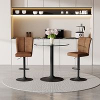 Bar-Set aus Glas, Stoff und Metall Braun/Schwarz/Transparent 89x89x92 cm, 2 drehbare höhenverstellbare Barhocker MIVRAY