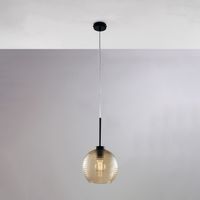 Sospensione in ferro laccato nero con cavo elettrico regolabile e diffusore in vetro soffiato ambra con rigatura in rilievo 1 luce H.41 - MAX 141 - Ø20