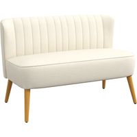 Divano 2 Posti in Tessuto Effetto Lino Senza Braccioli con Gambe , 117x56.5x77 cm, Bianco Crema