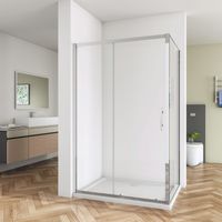 SKY Bathroom 1700mm Bathroom Sliding Door Shower Enclosure 5mm Safety Tempered Glass Screen with Side Panel 760mm H1900mm