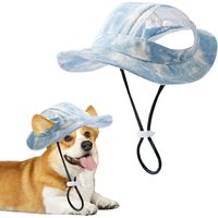 1 gorra de sol, de algodón, ajustable, con protección UV, para perros y gatos pequeños, color azul.