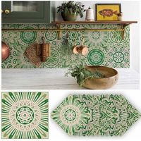 20 cm (7,8 ") 12 pcs Vintage Vert Antique Mur Carrelage Autocollants Peel and Stick Backsplash Auto-Adhésif Vinyle Décoration de La Maison Salon Chambre Crédences pour Carrelage De Cuisine Peinture Bâ
